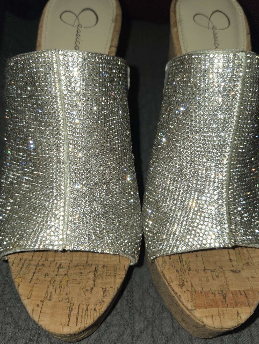 Jessica Simpson Open Toe Silver Sparkle Block Heel - Picture 3 of 6